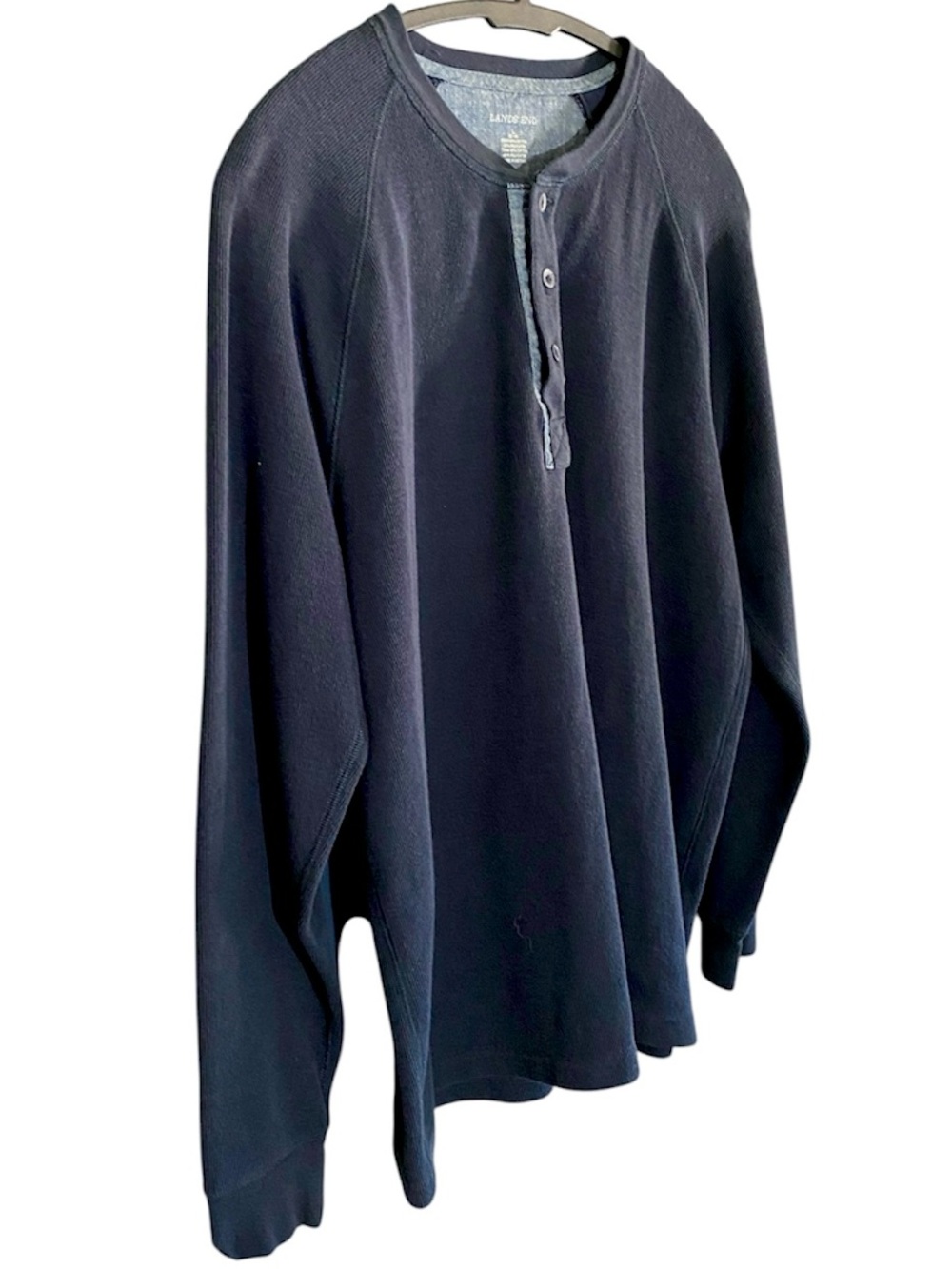 Lands’ End Men’s Henley Shirt L Navy Blue Raglan Heritage Preppy Outdoor Casual - Picture 4 of 6